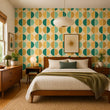 Load image into Gallery viewer, Retro Geometric Wallpaper – Mid Century Modern Mod Circle Pattern in Green & Mustard, 70s Wall Decor