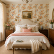Load image into Gallery viewer, The Alesia Close wallpaper by Pickwick & Elm provides an elegant floral backdrop for a classic cottage bedroom with blush bedding and traditional furnishings.