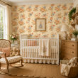 Load image into Gallery viewer, Soft cottage charm fills this nursery with a white crib, vintage-inspired furnishings, and the Alesia Close floral wallpaper by Pickwick & Elm.