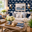 Load image into Gallery viewer, Nimmo Cove Blue and White Fish Nautical Peel and Stick and Traditional Wallpaper

