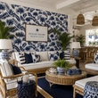 Load image into Gallery viewer, Brydon Walk Blue and White Tropical Palm Peel and Stick and Traditional Wallpaper
