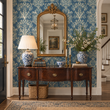 Load image into Gallery viewer, Caladonian Victorian Blue Damask Peel and Stick and Traditional Wallpaper
