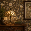 Load image into Gallery viewer, pickwick-elm-adelaide-street-wallpaper-traditional-console-table-stained-glass-lamp.jpg
