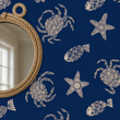 Load image into Gallery viewer, Blue Sea Life Nautical Crab, Fish and Starfish Peel and Stick and Traditional Wallpaper
