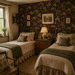 Load image into Gallery viewer, Defours Place Green and Burgundy Botanical Peel and Stick and Traditional Wallpaper
