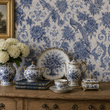Load image into Gallery viewer, Erma Blue Victorian Pheasant Botanical Peel and Stick and Traditional Wallpaper
