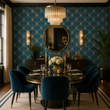Load image into Gallery viewer, Bagleys Lane Blue and Gold Fan Art Deco Peel and Stick and Traditional Wallpaper
