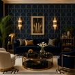 Load image into Gallery viewer, Tyning End Blue and Gold Art Deco Peel and Stick and Traditional Wallpaper
