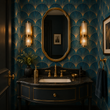 Load image into Gallery viewer, Bagleys Lane Blue and Gold Fan Art Deco Peel and Stick and Traditional Wallpaper
