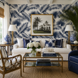 Load image into Gallery viewer, Brydon Walk Blue and White Tropical Palm Peel and Stick and Traditional Wallpaper

