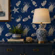 Load image into Gallery viewer, Blue Sea Life Nautical Crab, Fish and Starfish Peel and Stick and Traditional Wallpaper
