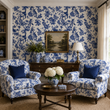 Load image into Gallery viewer, Cobalt Mews Cobalt Blue Toile Cats Peel and Stick and Traditional Wallpaper

