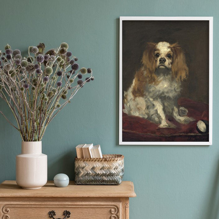 King Charles Spaniel, by Edouard Manet, circa 1866. Realism pet portrait.