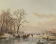 Load image into Gallery viewer, A Frozen Canal in the Meuse by Andreas Schelfhout, circa 1867.
