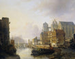 Load image into Gallery viewer, Imaginary View of a Riverside Town with Aachen Cathedral, by Kasparus Karsen, circa 1846
