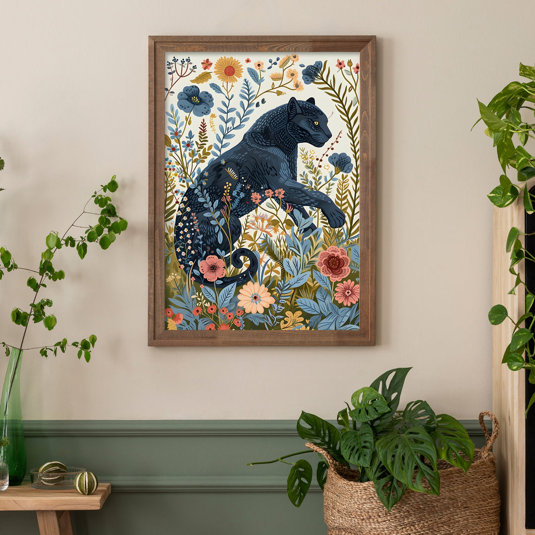 Black Panther Jungle Cat Botanical Wall Art Print