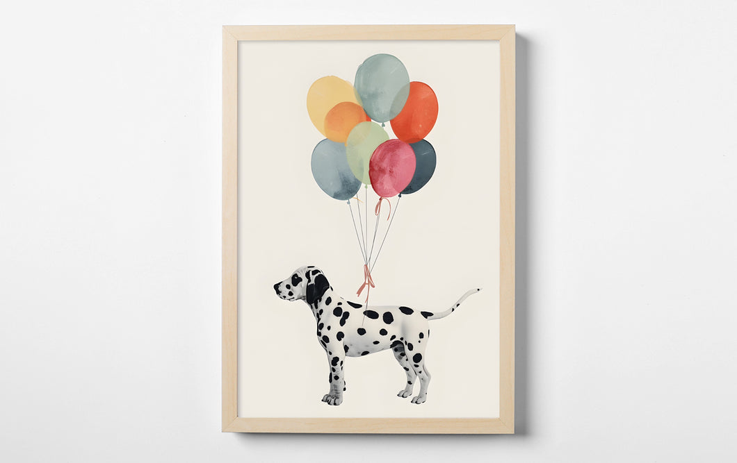 Dalmatian Dog with Watercolor Balloons Wall Art Print