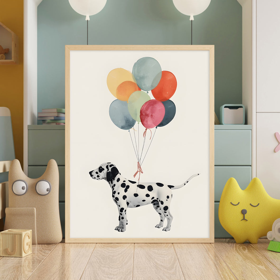 Dalmatian Dog with Watercolor Balloons Wall Art Print