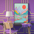 Load image into Gallery viewer, Pastel Mountains with Stream and Sun Print
