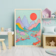 Load image into Gallery viewer, Pastel Mountains with Stream and Sun Print
