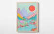 Load image into Gallery viewer, Pastel Mountains with Stream and Sun Print
