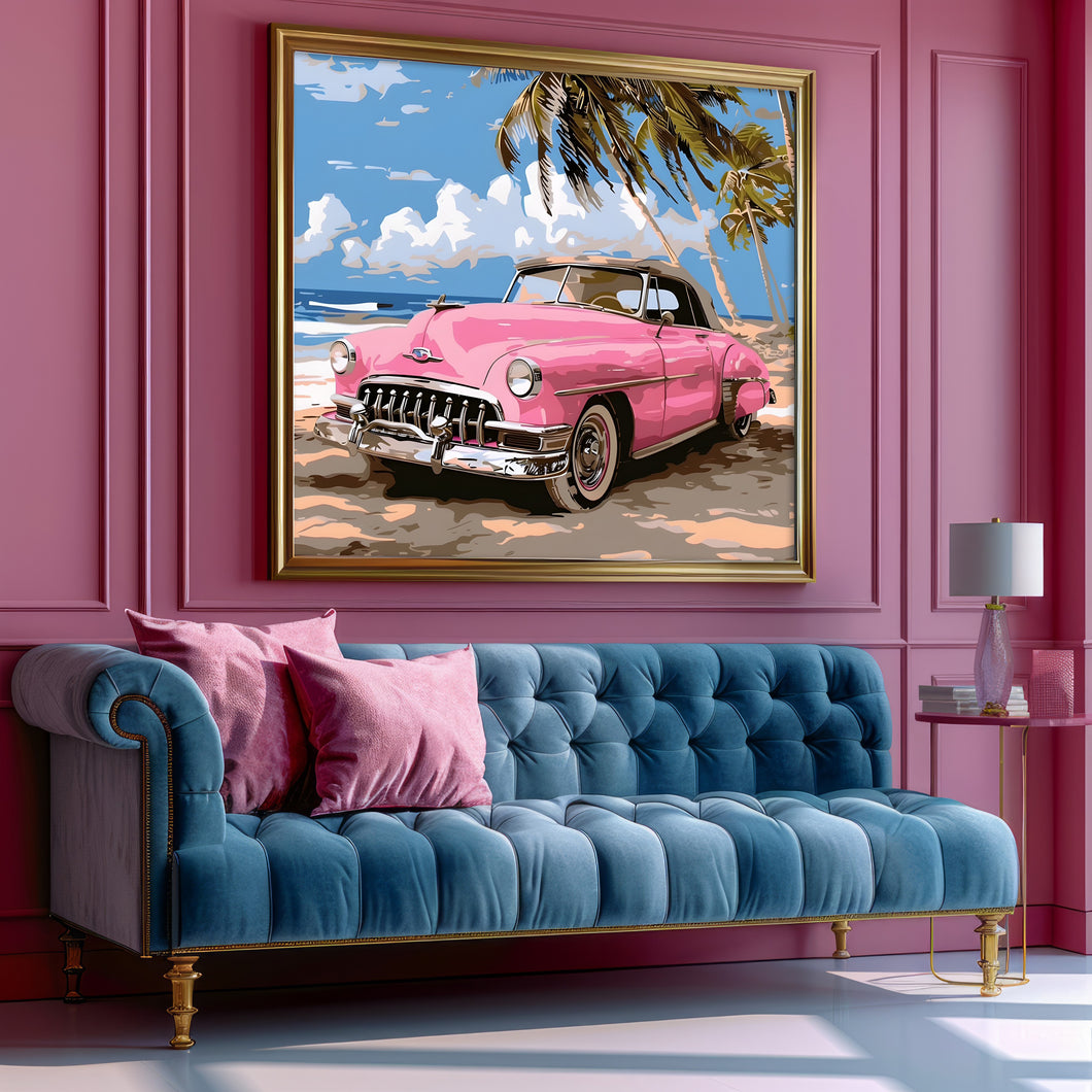 Vintage Car on the Beach Wall Art Print