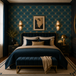 Load image into Gallery viewer, Bagleys Lane Blue and Gold Fan Art Deco Peel and Stick and Traditional Wallpaper
