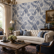 Load image into Gallery viewer, Erma Blue Victorian Pheasant Botanical Peel and Stick and Traditional Wallpaper
