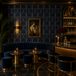 Load image into Gallery viewer, Tyning End Blue and Gold Art Deco Peel and Stick and Traditional Wallpaper
