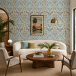 Load image into Gallery viewer, Cecilia Road Victorian Blue Damask Peel and Stick and Traditional Wallpaper
