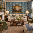 Load image into Gallery viewer, Caladonian Victorian Blue Damask Peel and Stick and Traditional Wallpaper
