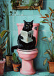 Load image into Gallery viewer, Cat on Toilet Reading the Newspaper Wall Art Print

