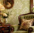 Load image into Gallery viewer, Bennington Street Green Victorian Damask Peel and Stick and Traditional Wallpaper
