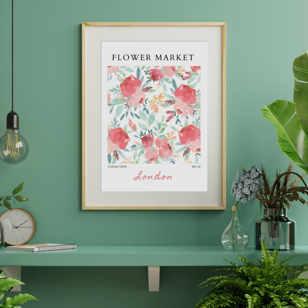 Flower Market London Watercolor Wall Art Print