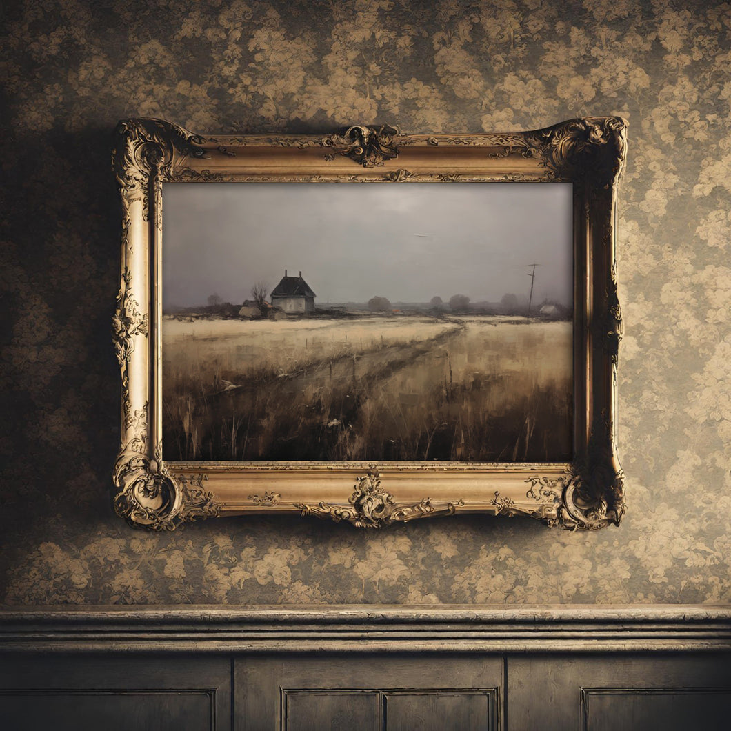 Moody Landscape of a Field and Farmhouse