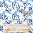 Load image into Gallery viewer, Oscar Blue and White Nautical Octopus Wallpaper
