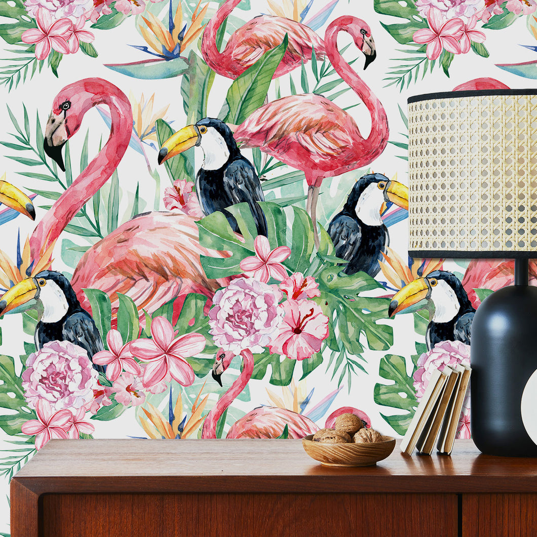 Clarendon Gardens Tropical Flamingo Peel and Stick Wallpaper