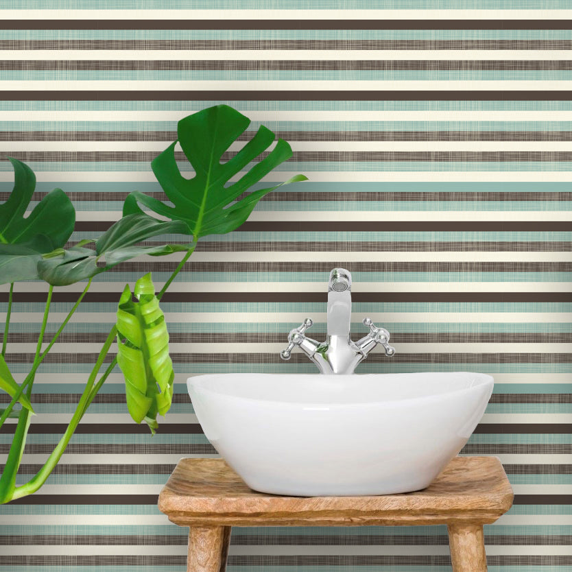 Mariner's Cove Teal and Brown Nautical Striped Wallpaper