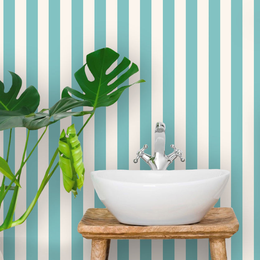 Natalie Blue Teal Striped Wallpaper