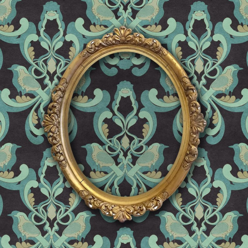 Elanore Victorian Botanical Damask Bird Wallpaper