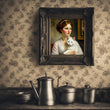 Load image into Gallery viewer, Vintage Painting of a Victorian Woman and her Cat
