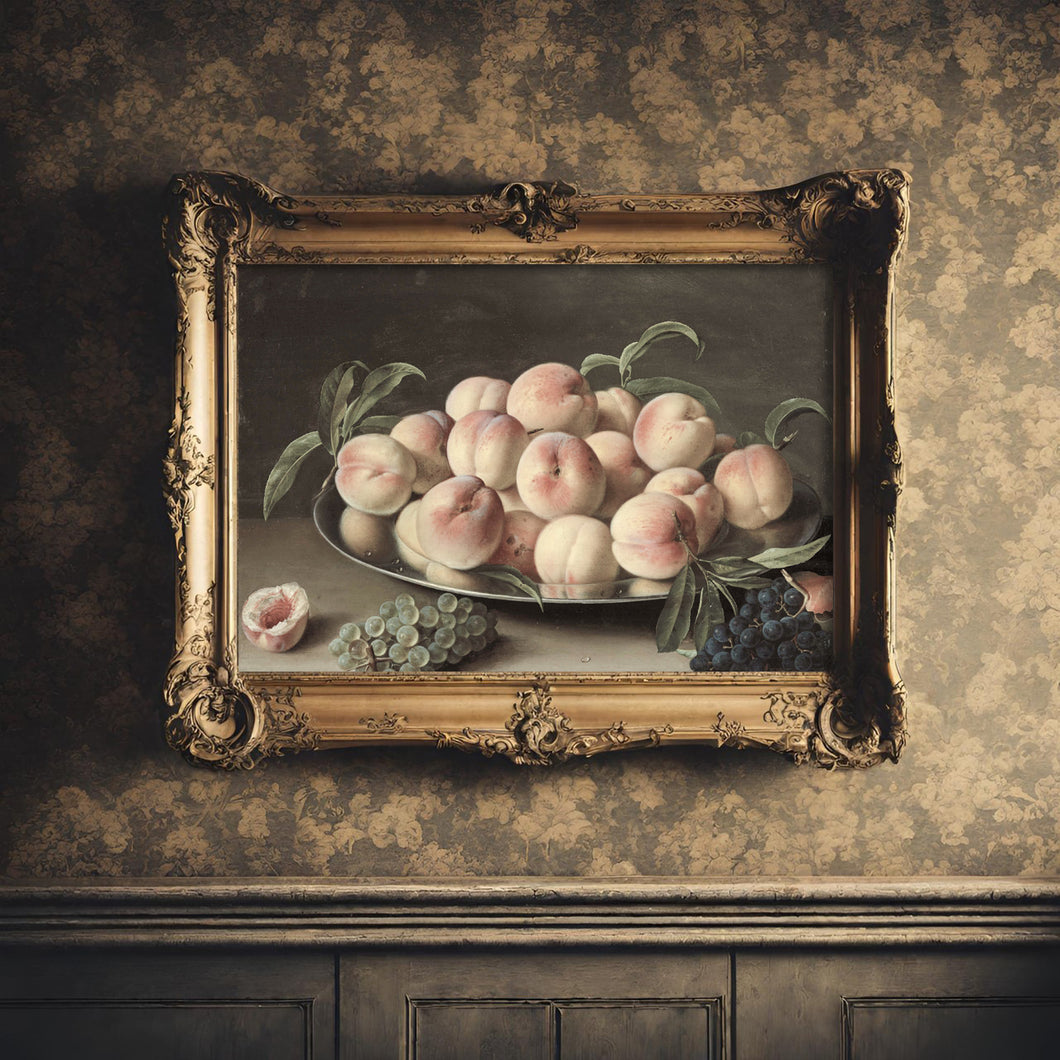 Still Life with Plate of Peaches and Grapes, by Louise Moillon, circa 1630