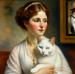 Load image into Gallery viewer, Vintage Painting of a Victorian Woman and her Cat
