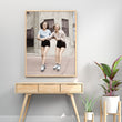 Load image into Gallery viewer, Vintage Portrait of Two Young Women Roller Skating Wall Art Print
