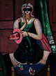 Load image into Gallery viewer, Carnival Mask, Green, Violet, and Pink (Columbine), by Max Beckman, circa 1950
