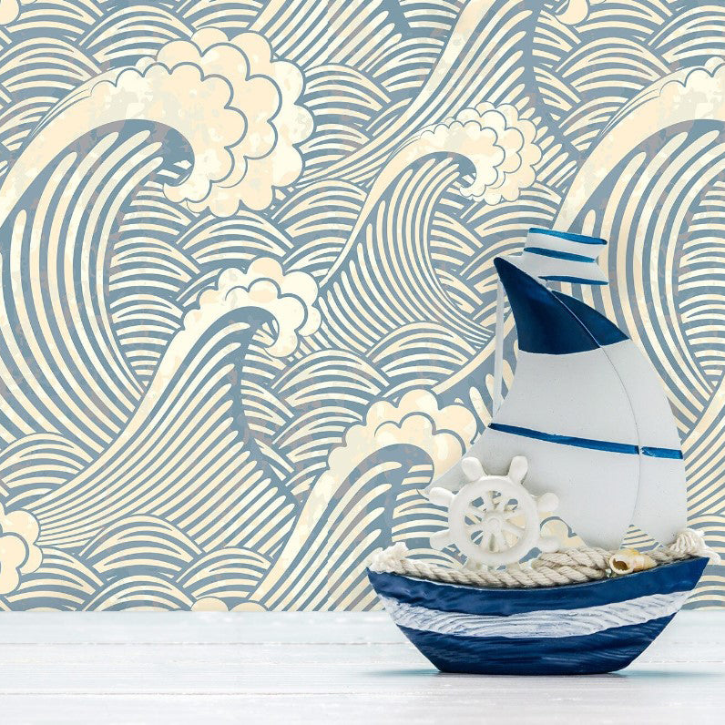 Doric Way Beach Waves Nautical Wallpaper