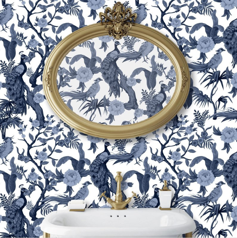 Wedgewood Walk Victorian Peacock Chinoiserie Wallpaper