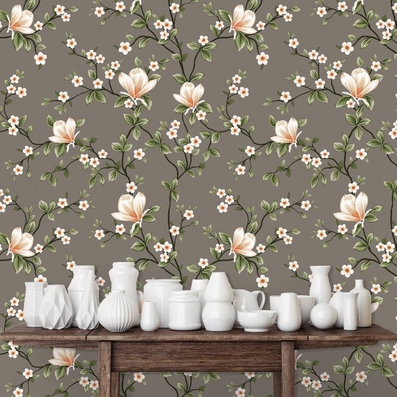 Floral Motifs Pink Chinoiserie Wallpaper