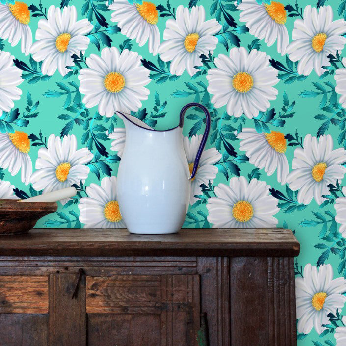 Alva Gardens Blue Floral Daisy Wallpaper