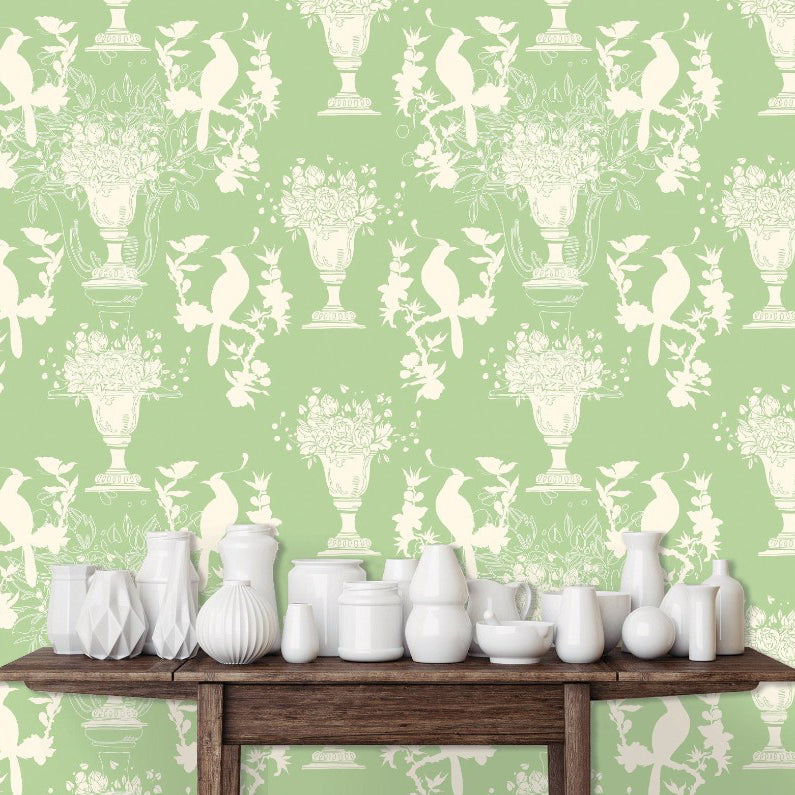 Savannah Gardens Green Chinoiserie Wallpaper